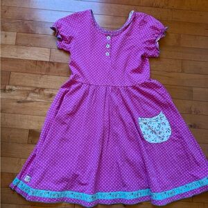 Wildflowers Pink Polka Dot Short Sleeve Dress with Aqua Trim